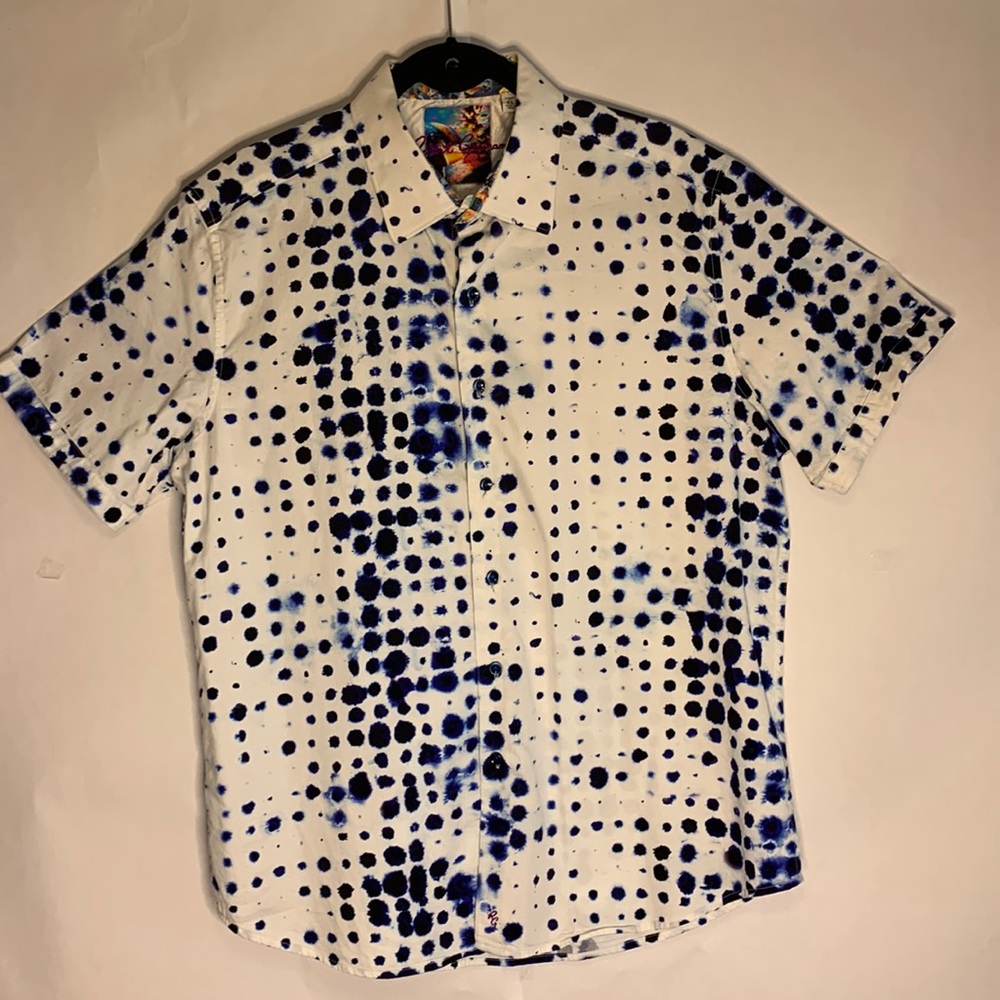 Robert Graham Men's Short Sleeve Shirt Poke A Dot Blue/White XL $255